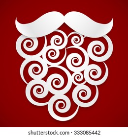 White paper curls vector Santa's beard with shadow at dark red background