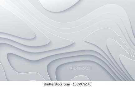 White Paper Cut Background. Abstract Realistic Papercut Decoration Textured With Wavy Layers. 3d Topography Relief. Vector Topographic Illustration. Cover Layout Template.