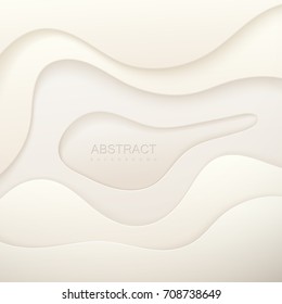 White paper cut background. Abstract realistic papercut decoration textured with curved wavy layers. 3d topography relief. Carving or origami art. Vector illustration. Material design cover template.