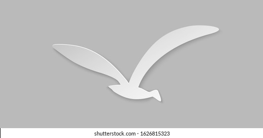 White paper cut bird. 3d paper style. wildlife design element. craft paper style