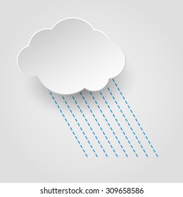 White paper cut cloud with rain lines on white background