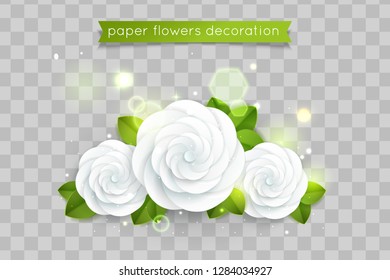 White paper cut flowers. Floral composition