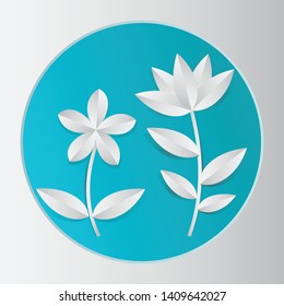 White paper cut flowers for greeting card vector illustration