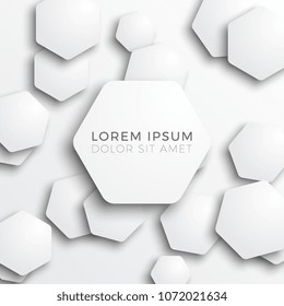 white paper cut hexagons with smoth realistic shadows on white background