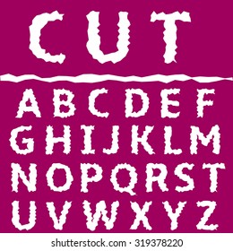 White paper cut letters on the pink background. Fun creative alphabet