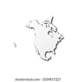 white paper cut map of north america with smooth vector shadows on white background