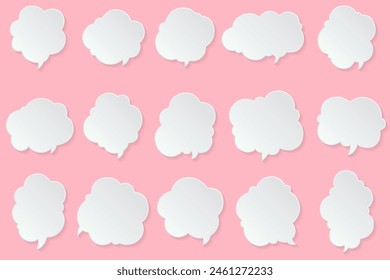 White paper cut speech bubbles, Abstract icon different shapes blank doodle bubbles, banners Template ready for use in web or print design isolated, 3D effect comics message balloon template.