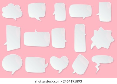 White paper cut speech bubbles, Abstract icon different shapes blank doodle bubbles, banners Template ready for use in web or print design isolated, 3D effect comics message balloon template.