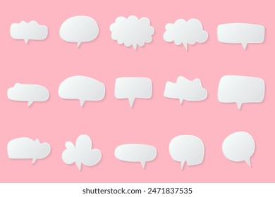 White paper cut speech bubbles, Abstract icon different shapes blank doodle bubbles, banners Template ready for use in web or print design isolated, 3D effect comics message balloon template.