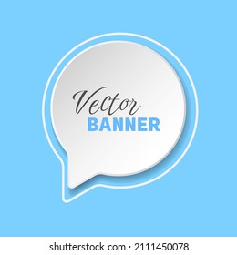 White paper cut vector banner. Round frame with shadow underneath on blue background. Volumetric, trendy design. Best for polygraphy, print and web. EPS 10.