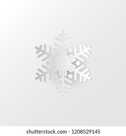White paper cut vector snowflake on white ornate background