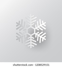 White paper cut vector snowflake on white ornate background