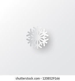 White paper cut vector snowflake on white ornate background