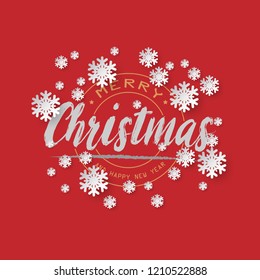White paper cut of vector snowflake on white ornate background with merry christmas phase text
