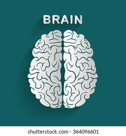 White paper design brain - cardboard vector style with shadow.