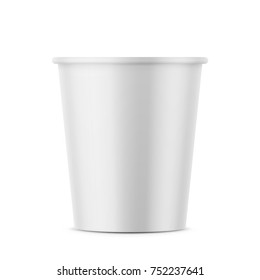 White paper disposable cup without lid. 250 ml. Realistic packaging mockup template. Side view. Vector 3d illustration.