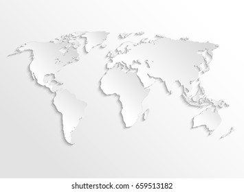 White paper earth 3d map. Vector template for business infographic. World template map with ocean and continent illustration