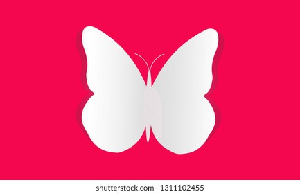 White paper effect butterfly on pink background. Mockup for design. Vector EPS10.