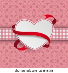 White paper emblem with checked towel on the pink background. Eps 10 vector file.