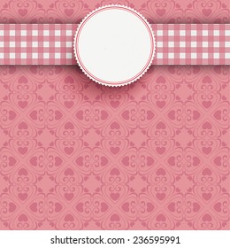 White paper emblem with checked towel on the pink background. Eps 10 vector file.
