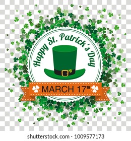 White paper emblem with cloverleafs for St. Patrick's Day on the checked background. Eps 10 vector file.