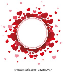 White paper emblem with red hearts on the white. Eps 10 vector file.