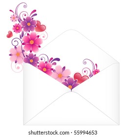 white paper envelope with colored flowers and ornament