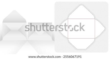 White paper envelope die cutting with shadow on transparent isolated white backgrounds Template for your message, packaging branding, products compartments unique designs, minimalist conceptual holder