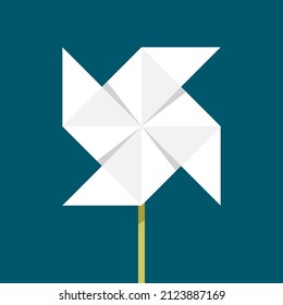 White Paper Fan Origami Flat Design With Blue Background