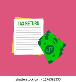 white paper and file written tax on them in black color and currency beside it