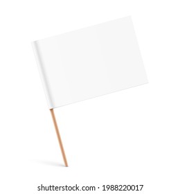 White paper flag with a wooden stick, sticked on a surface. Small paper flag vector illustration.