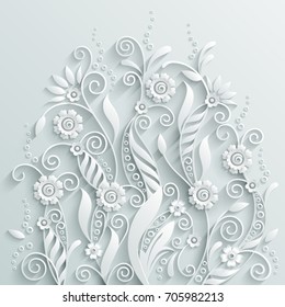 White paper floral background in 3d style.