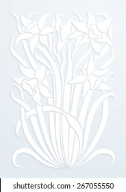White paper floral ornament. Silhouette of flowers. Figure bouquet in the form of a stencil or applique. Vector background