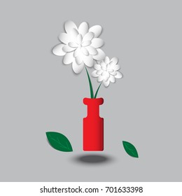white paper flower in vase vector background.