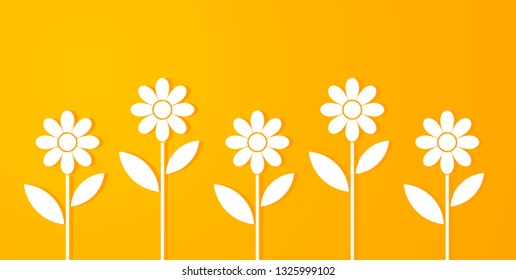 White paper flowers on orange background. Vector illustration.