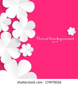 White paper flowers on pink background. Vector border element