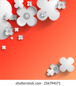 white paper  flowers on a red background