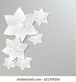 White paper flowers. Vector drawn illustration. An idea for a card, wedding invitation.