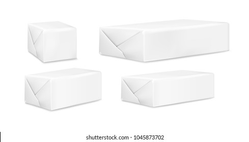 White paper or foil packaging for butter and  margarine. Realistic vector image.