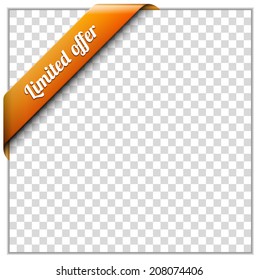 White paper frame and corner ribbon on transparent background. Put your own background image. Vector illustration