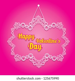 white paper frame on pink wall. valentine day love beautiful card. vector illustration. cut paper design frame.
