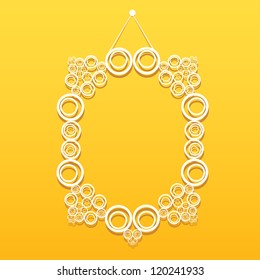 white paper frame on the yellow wall. vector illustration. cut paper design frame.