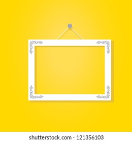 white paper frame on the yellow wall. vector illustration. cut paper design frame.