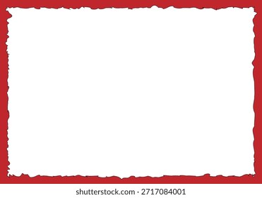 White paper frame with torn edges on a vibrant red background