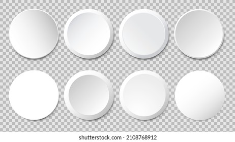 White paper frames vector set. Blank round labels, banners, icons or stickers for your design