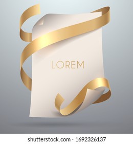 White paper with gold ribbon