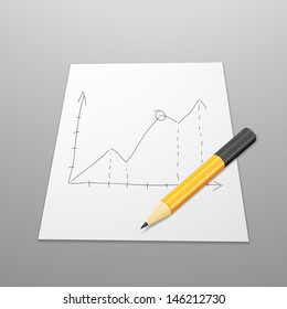 White paper with graph, pencil orange and black color 