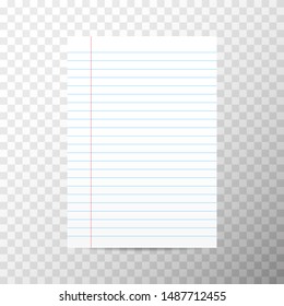 White paper grid sheet on transparent background. Vector illustration.