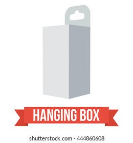 White paper hanging box set. Packaging container with hanging hole. Mock up template. Vector illustration on white background.