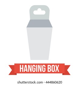 White paper hanging box set. Packaging container with hanging hole. Mock up template. Vector illustration on white background.